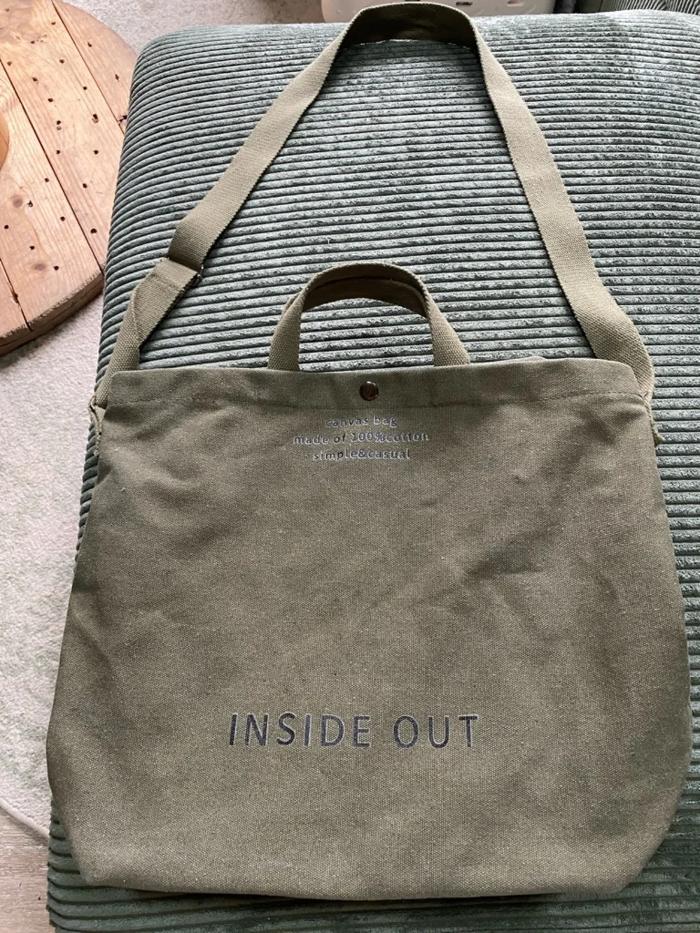 Canvas Olive Green Tote Bag with Adjustable Shoulder Strap